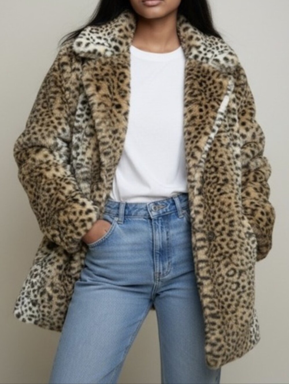 POPSUGAR Leopard Print Faux Fur Coat Medium